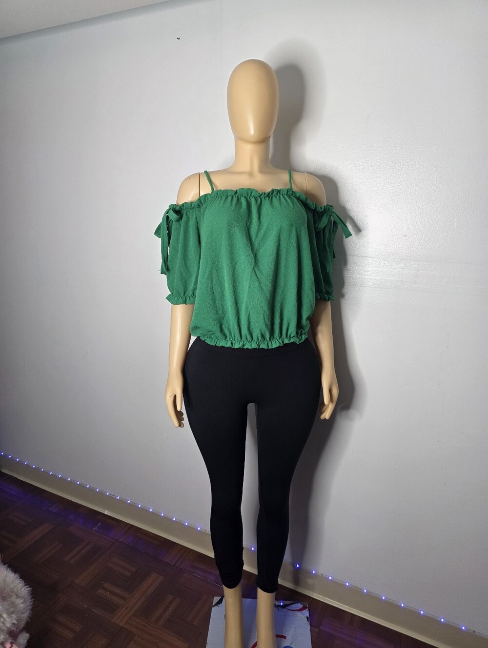 Green Off-Shoulder Ruffle Crop Top - Women Size US/L